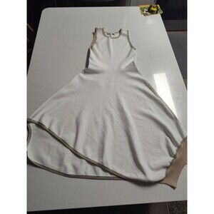 Derek Lam 10 Crosby Sleeveless Ivory Knit Dress Asymmetrical Hem Taupe Edging